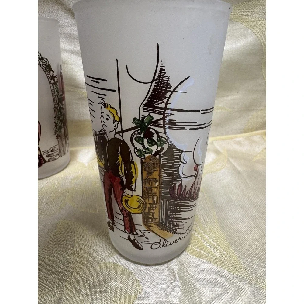 Set 5 Hazel Atlas Charles Dickens Character Frosted Glass Tumblers  5.5